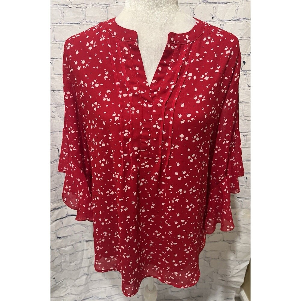 Timeson 3/4 Sleeve Tops Dressy Casual Blouses Chiffon Red & White Size Medium